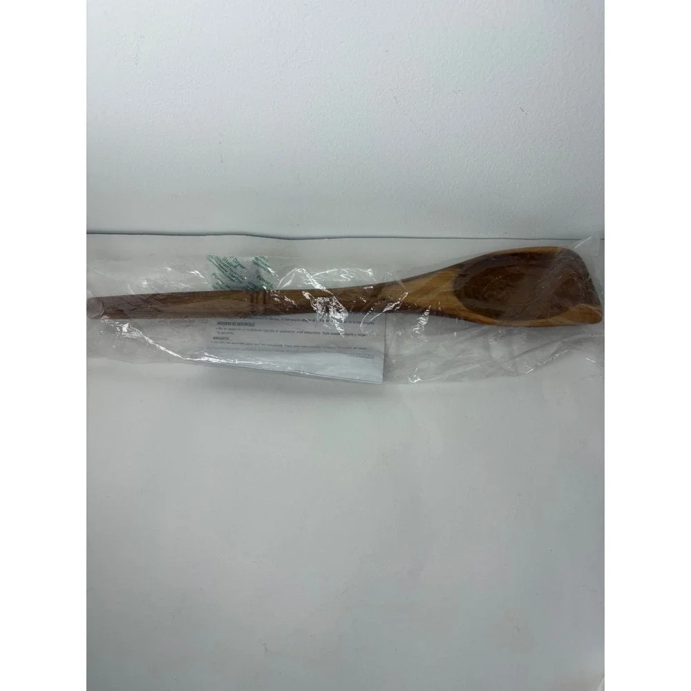 NEW Pampered Chef Teak Wooden Corner Spoon 2003 Brown Natural Finish Utensil